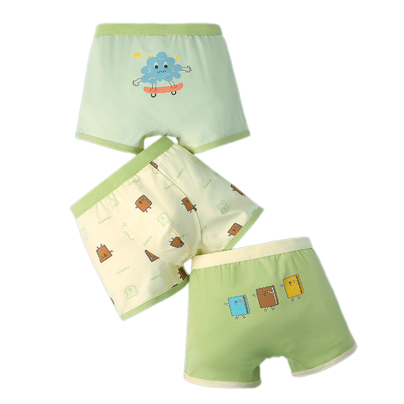 JAKANYQ Toddler Baby Boys Underwear Printed Panties Cute Cartoon Print Underwear Shorts Briefs Children Trunks 3PCS Green 11-12 Years